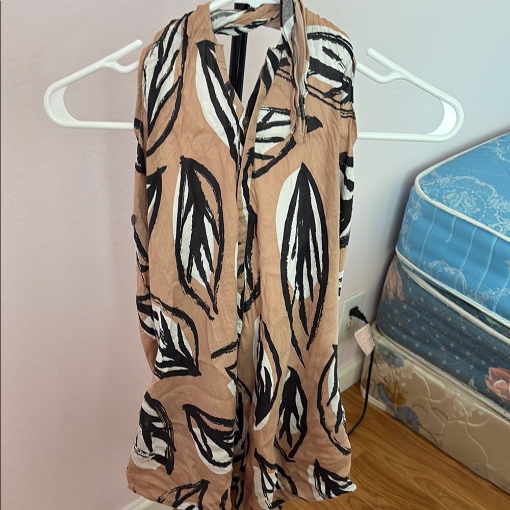 Leaf Print halter tie leotard shirt